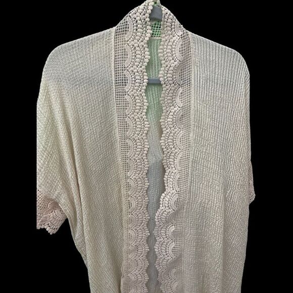 Unbranded Tan Waffle Knit Lace Teimmed Open Front Duster O/S - Picture 5 of 7